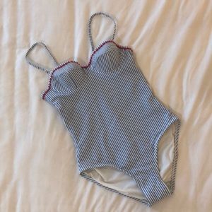 J Crew seersucker one piece swimsuit.